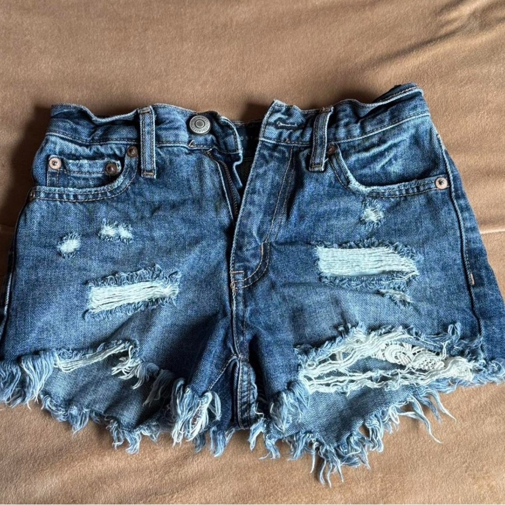 Aeropostale Ripped Frayed Hem Denim Shorts - Blue